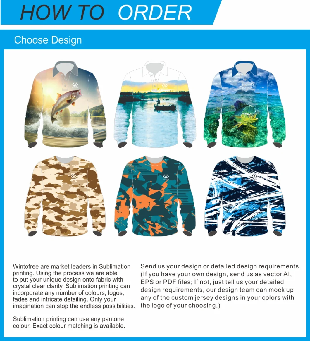 Long Sleeves Sports Wear Upf 50 Sublimation Jersey Suit Fishing Hoodie