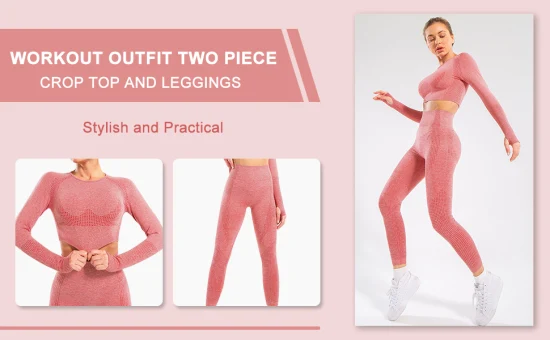 Ensembles de vêtements de course à pied sans couture 2 pièces pour femmes, haut court à manches longues super doux et leggings taille haute automne vêtements de sport décontractés