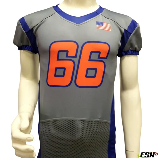 Vente en gros de conception personnalisée par sublimation d'impression de maillot de football américain à fond élastique à séchage rapide